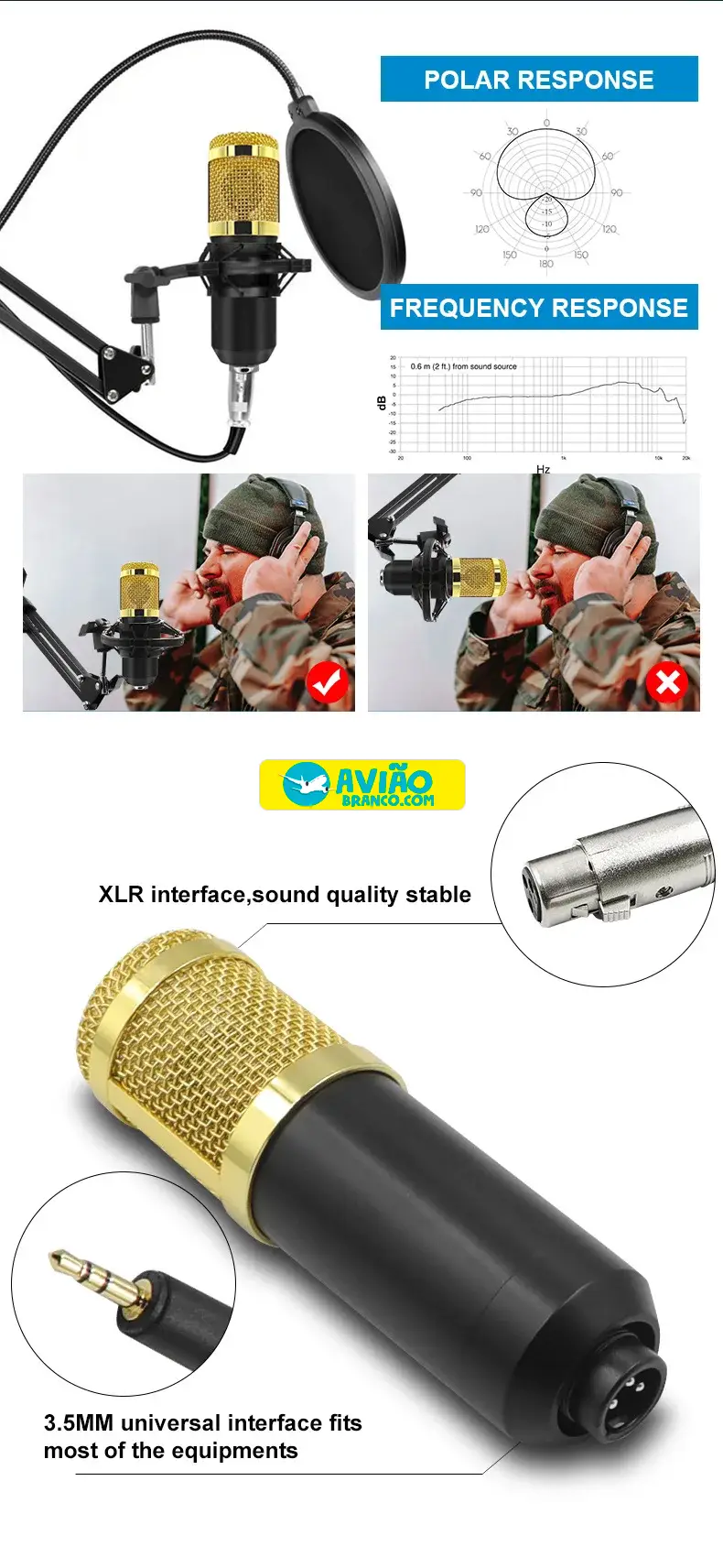 KIT Microfone Condensador bm800 + v8, placa de som para celular, âncora, suporte de gravação de computador, transmissão ao vivo, conjunto completo de equipamentos 4