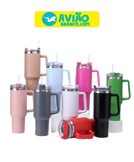 Copo Caneca Térmica Com Canudo 1200ml Atacado - Imagem 4