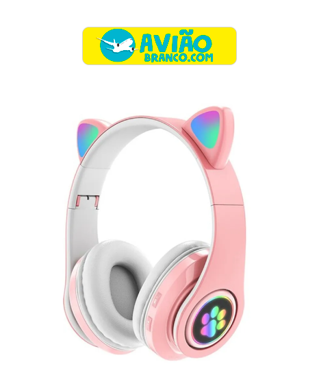 Fone Gatinho Bluetooth Infantil Rosa Com Relógio Led Unissex