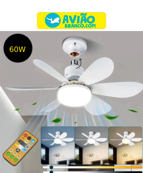 Ventilador de Teto 60W Lâmpada 3 Cores E27 Silencioso Bivolt 2 em 1 Com Controle Remoto