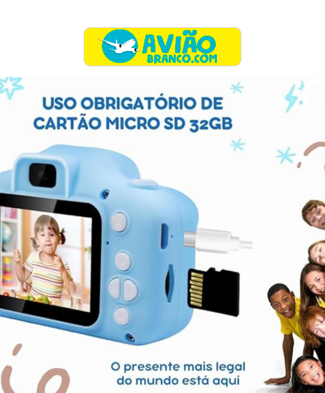 Câmera Digital Infantil Display LCD Slot para Cartão SD 32GB Azul