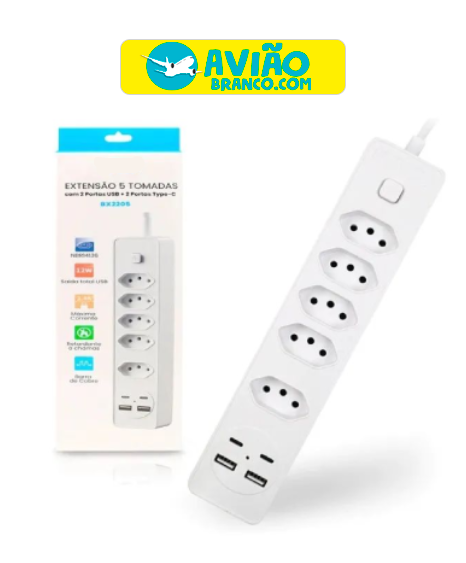 Filtro de Linha Régua de Tomadas 4 COM 2 USB 2 Tipo C 100-250V Atacado