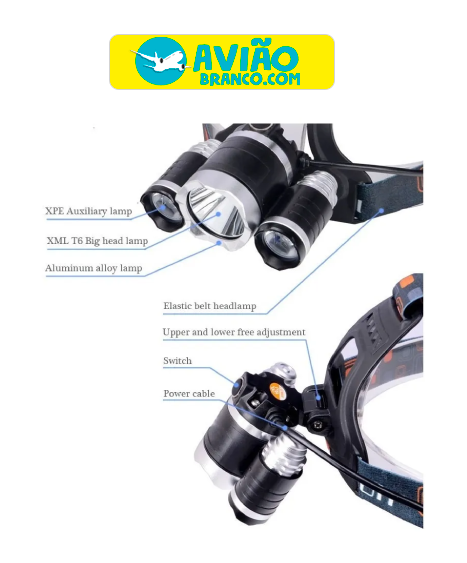 Lanterna Cabeça Triplo T6 Led Cree Profissional Swat Tatica