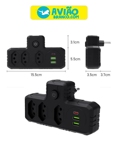 Benjamim Adaptador Universal Tomada Usb Tipo C Filtro Linha Atacado