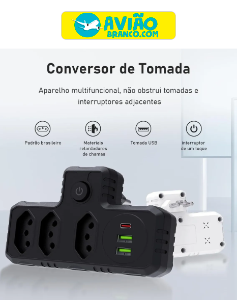 Benjamim Adaptador Universal Tomada Usb Tipo C Filtro Linha Atacado