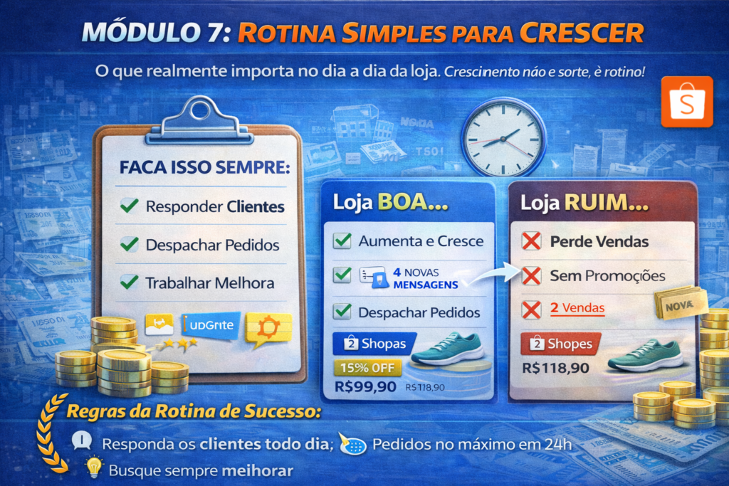 Como vender na Shopee passo a passo e ganhar dinheiro online Curso rapido para vender na Shopee do zero e faturar online Guia completo para vender na Shopee e ter renda extra na internet Aprenda a vender na Shopee mesmo sem experiencia em vendas online Mini curso Shopee para iniciantes vender mais e escalar resultados Mini curso express para aprender a vender na Shopee e lucrar online O que vender na Shopee e como comecar a ganhar dinheiro online Aprenda do zero como escolher produtos certos criar anuncios e vender todos os dias na shopee mesmo sem experiencia Metodo simples para comecar vender na shopee com baixo investimento e alta rotacao Passo a passo pratico para transformar a shopee em uma fonte de renda online Estrategia validada para iniciantes venderem na shopee e escalar resultados