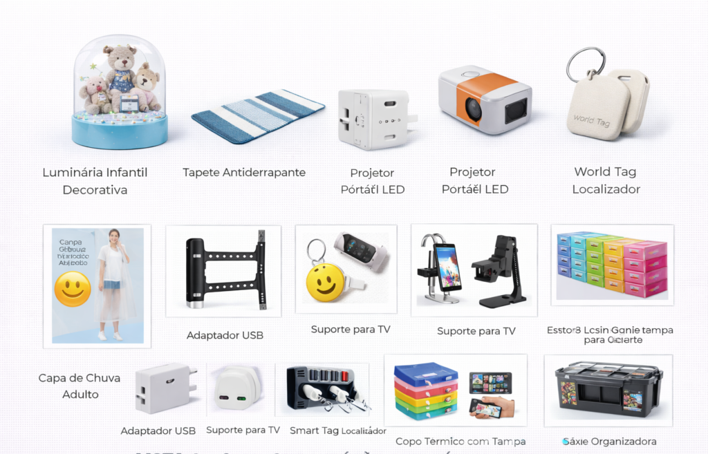 CASA, ORGANIZAÇÃO, ACESSÓRIOS E USO DIÁRIO Luminária Infantil Decorativa Tapete Antiderrapante Projetor Portátil LED World Tag Localizador Capa de Chuva Adulto Adaptador USB Suporte para TV Smart Tag Localizador Capa Antiderrapante para Celular Copo Térmico com Tampa Suporte Multifuncional para Celular Estojo Organizador Colorido Carregador Universal Caixa Organizadora