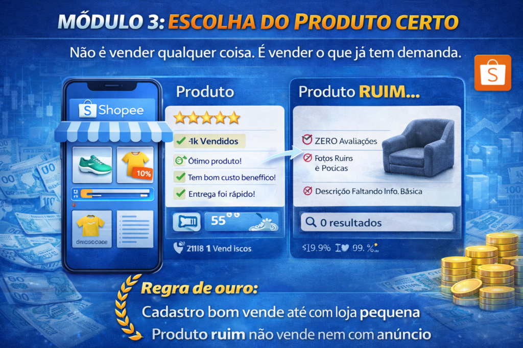 Como vender na Shopee passo a passo e ganhar dinheiro online Curso rapido para vender na Shopee do zero e faturar online Guia completo para vender na Shopee e ter renda extra na internet Aprenda a vender na Shopee mesmo sem experiencia em vendas online Mini curso Shopee para iniciantes vender mais e escalar resultados Mini curso express para aprender a vender na Shopee e lucrar online O que vender na Shopee e como comecar a ganhar dinheiro online Aprenda do zero como escolher produtos certos criar anuncios e vender todos os dias na shopee mesmo sem experiencia Metodo simples para comecar vender na shopee com baixo investimento e alta rotacao Passo a passo pratico para transformar a shopee em uma fonte de renda online Estrategia validada para iniciantes venderem na shopee e escalar resultados