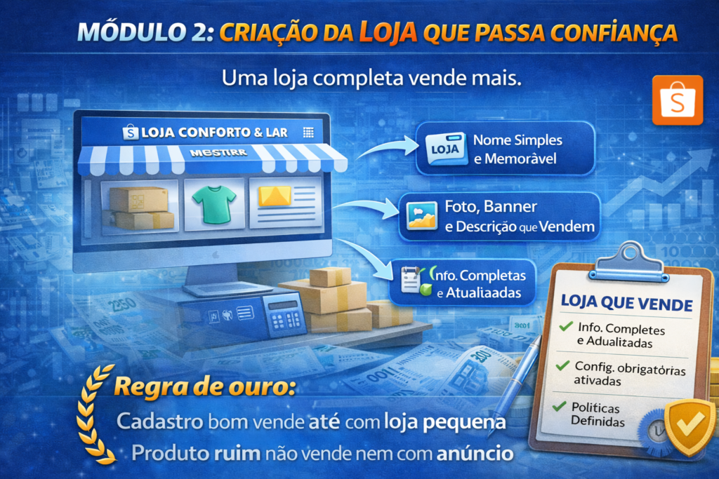 Como vender na Shopee passo a passo e ganhar dinheiro online Curso rapido para vender na Shopee do zero e faturar online Guia completo para vender na Shopee e ter renda extra na internet Aprenda a vender na Shopee mesmo sem experiencia em vendas online Mini curso Shopee para iniciantes vender mais e escalar resultados Mini curso express para aprender a vender na Shopee e lucrar online O que vender na Shopee e como comecar a ganhar dinheiro online Aprenda do zero como escolher produtos certos criar anuncios e vender todos os dias na shopee mesmo sem experiencia Metodo simples para comecar vender na shopee com baixo investimento e alta rotacao Passo a passo pratico para transformar a shopee em uma fonte de renda online Estrategia validada para iniciantes venderem na shopee e escalar resultados