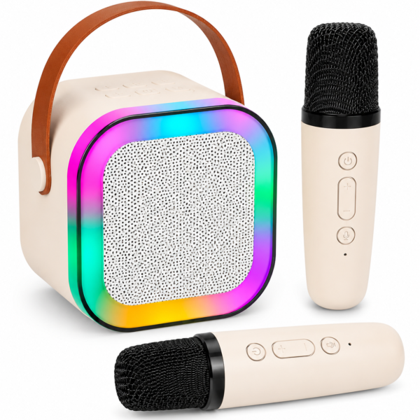 Caixa de Som Karaokê Com Dois Microfones Sem Fio RGB Portátil USB Com Conexão Bluetooth Efeitos de Voz Divertidos Atacado