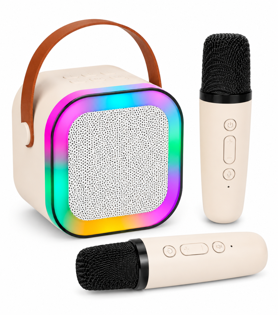 Caixa de Som Karaokê Com Dois Microfones Sem Fio RGB Portátil USB Com Fornecedor Atacado Caixa Fechada