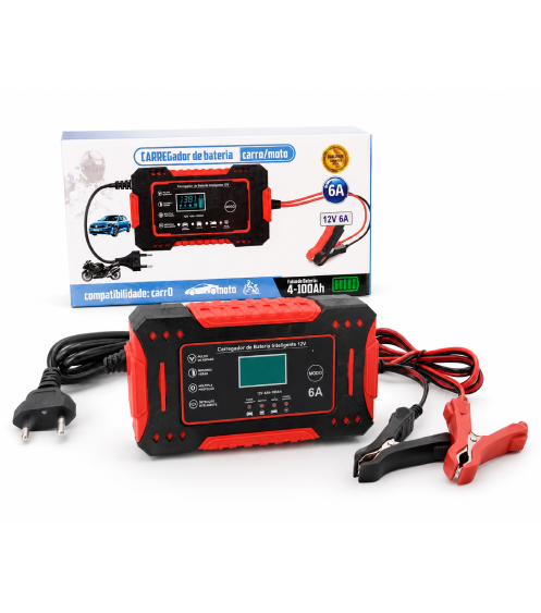 Carregador de Bateria Inteligente 12V Charger Maintainer Automotivo com Display LCD e Proteção Inteligente Atacado Caixa Fechada
