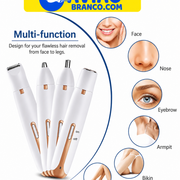 Depilador Elétrico Feminino Multifuncional Portátil 4 em 1 – Aparador de Pelos Facial e Corporal para Revenda no Atacado