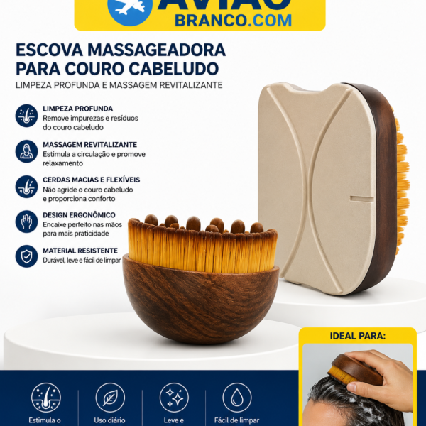 Escova Massageadora para Couro Cabeludo – Escova de Limpeza Capilar com Massagem Relaxante