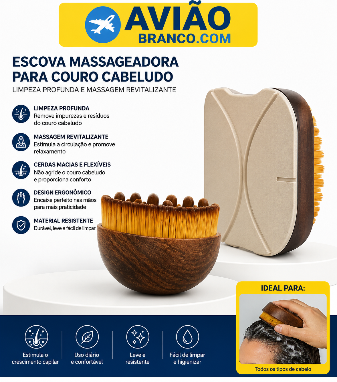 Escova Massageadora para Couro Cabeludo – Escova de Limpeza Capilar com Massagem Relaxante