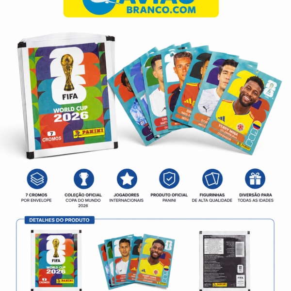 Figurinhas Copa do Mundo FIFA 2026 Panini – Envelope com 7 Cromos Colecionáveis Oficiais
