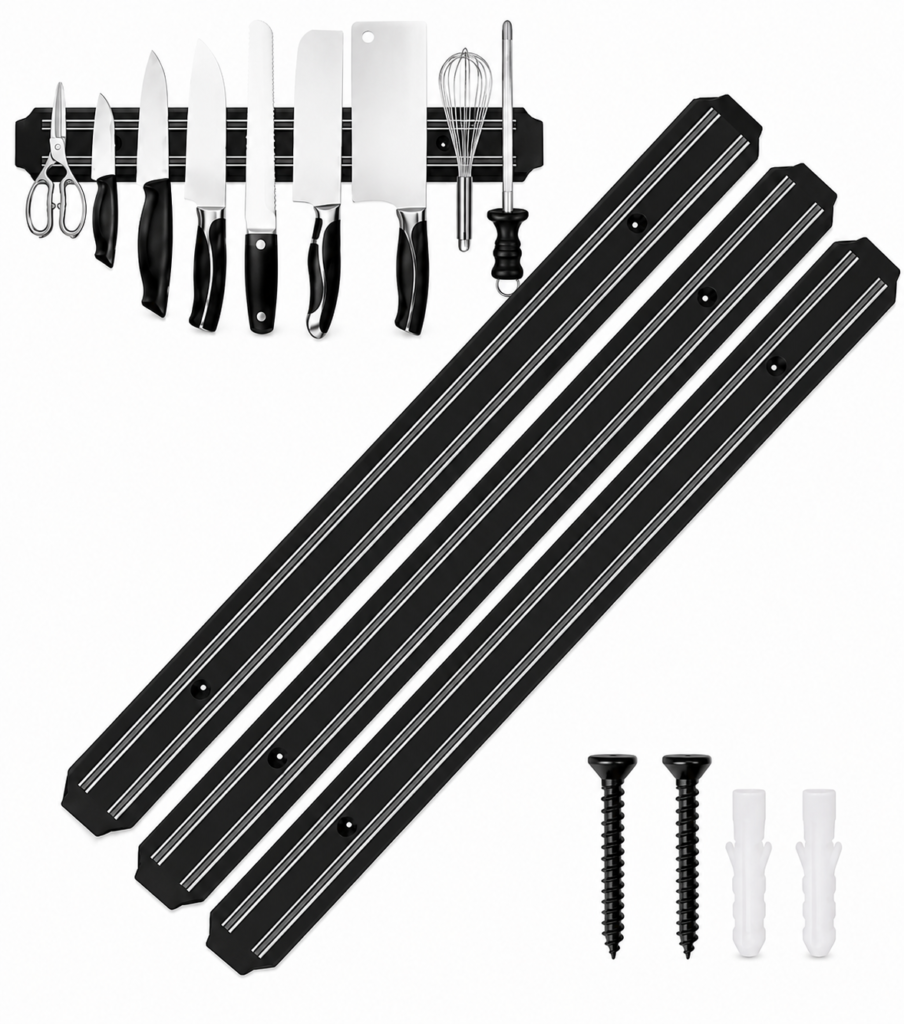 Kit 3 Barras Magnéticas Para Facas e Ferramentas 33cm Suporte Fornecedor Atacado Caixa Fechada