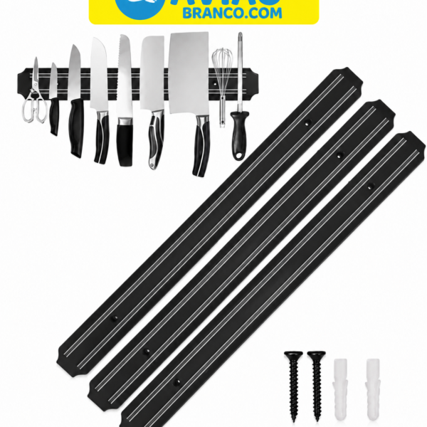 Kit 3 Barras Magnéticas Para Facas e Ferramentas 33cm – Suporte Magnético de Parede Ultra Resistente Ima de faca Atacado