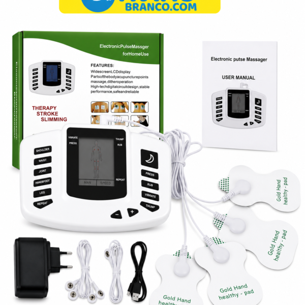 Massageador Eletrônico Terapêutico Digital EMS TENS Portátil – Aparelho de Eletroestimulação Muscular para Revenda no AtacadoMassageador Eletrônico Terapêutico Digital EMS TENS Portátil – Aparelho de Eletroestimulação Muscular para Revenda no Atacado  O Massageador Eletrônico Terapêutico EMS/TENS é um aparelho portátil desenvolvido para proporcionar alívio muscular, relaxamento corporal e estimulação terapêutica através de impulsos elétricos de baixa frequência. Compacto, moderno e fácil de usar, é ideal para pessoas que procuram conforto, relaxamento e bem-estar no dia a dia.  Perfeito para lojas de eletrônicos, utilidades, produtos terapêuticos, fisioterapia, marketplaces e revendedores online que desejam comprar massageador eletrônico no atacado para revender com excelente margem de lucro.  Principais benefícios: • Auxilia no relaxamento muscular • Estimulação elétrica terapêutica EMS/TENS • Ideal para massagens corporais e alívio de tensões • Compacto, portátil e fácil de transportar • Diversos modos de massagem • Baixo consumo de energia • Tela digital LCD • Fácil configuração e utilização  Características do produto: • Massageador eletrônico portátil • Tecnologia de pulsos elétricos • Vários níveis de intensidade • Modos automáticos de massagem • Acompanha pads adesivos terapêuticos • Uso doméstico e profissional • Design moderno e ergonômico  Conteúdo da embalagem: • 1 Massageador eletrônico digital • Pads adesivos terapêuticos • Cabos conectores • Fonte/carregador • Manual do usuário  Vantagens para revendedores: • Produto com alta procura no Brasil • Excelente custo-benefício • Ótima margem de revenda • Muito vendido em marketplaces e lojas online • Produto leve e fácil de enviar • Grande aceitação no segmento de saúde e bem-estar  Compre massageador eletrônico EMS/TENS no atacado e ofereça aos seus clientes um produto moderno, portátil e eficiente para massagens terapêuticas e relaxamento muscular. Ideal para aumentar suas vendas com um item de alta procura nas pesquisas do Google e marketplaces.