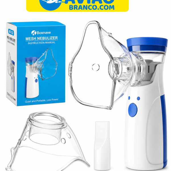 Nebulizador Portátil Mesh Boxnave NB-102 Silencioso Recarregável – Inalador Ultrassônico para Adultos e Crianças