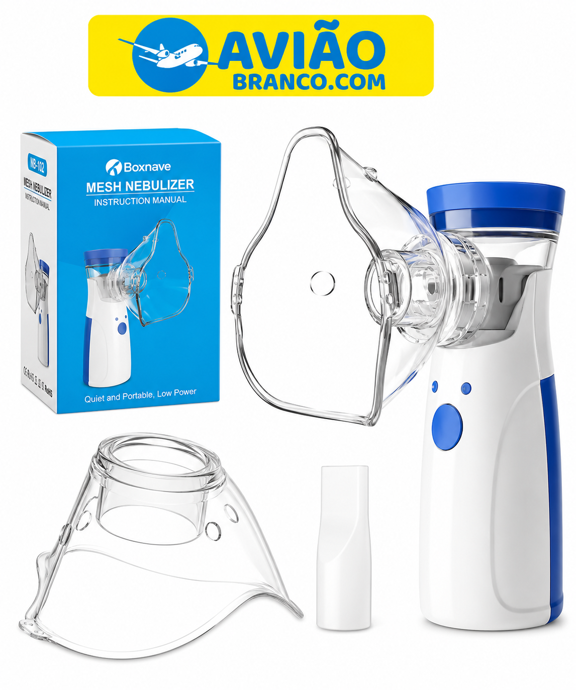 Nebulizador Portátil Mesh Boxnave NB-102 Silencioso Recarregável – Inalador Ultrassônico para Adultos e Crianças