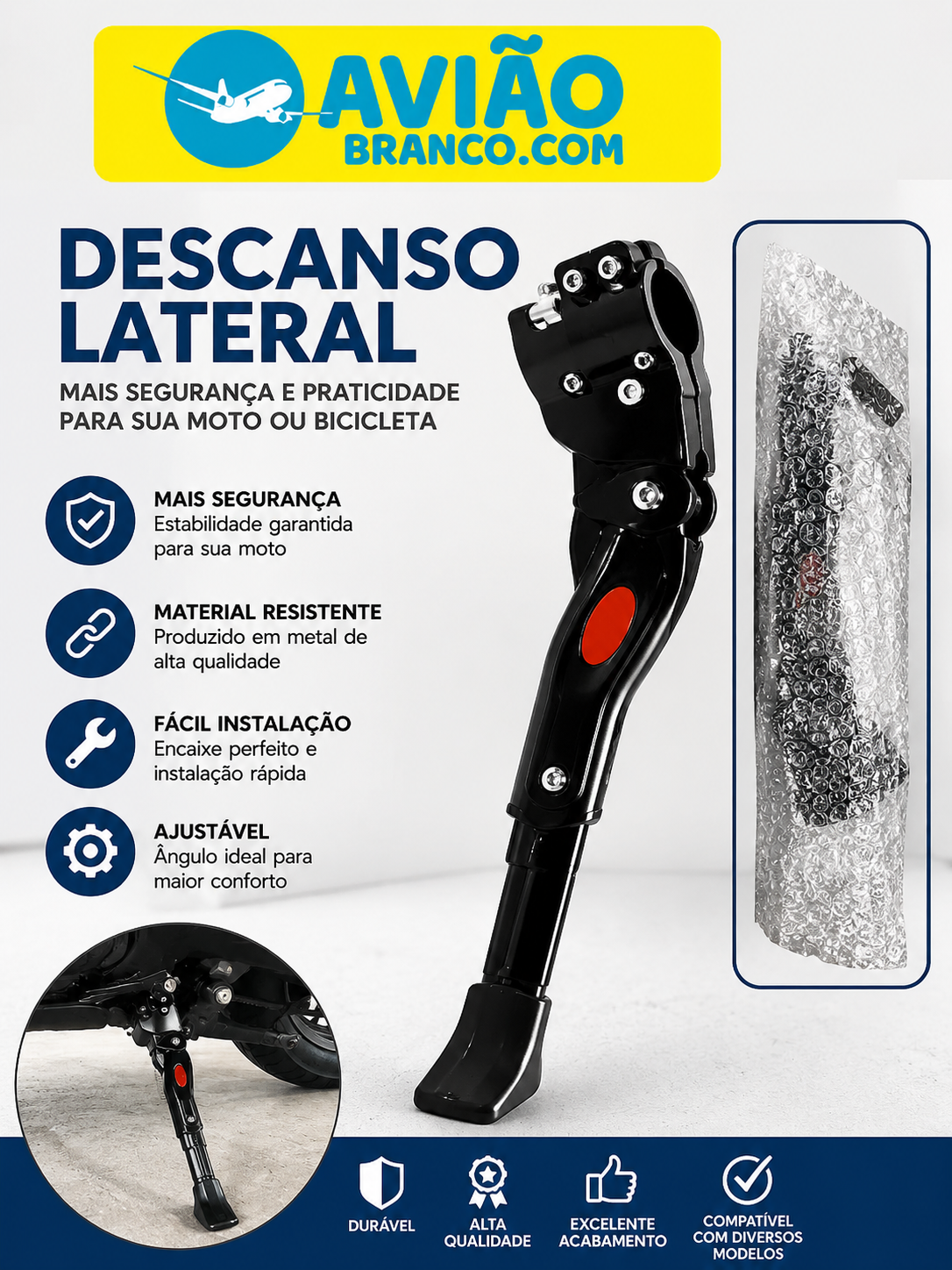 Descanso Lateral Ajustável para Moto – Mais Estabilidade e Segurança
