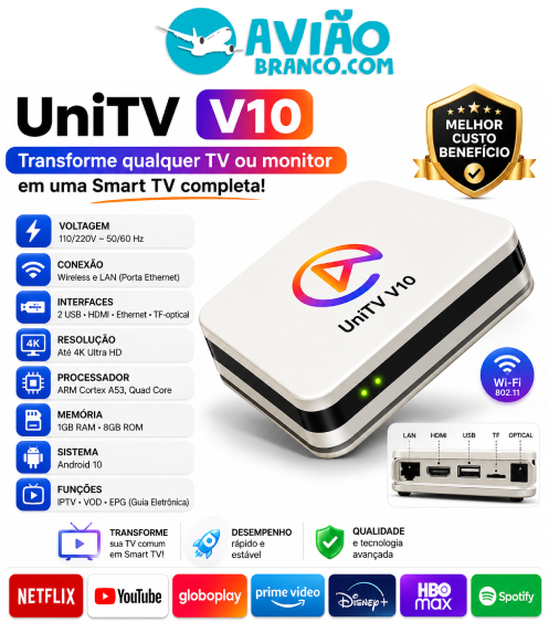 UniTV V10 Smart TV Box Android 4K Transforme sua TV ou Monitor em Smart TV Atacado - Imagem 2