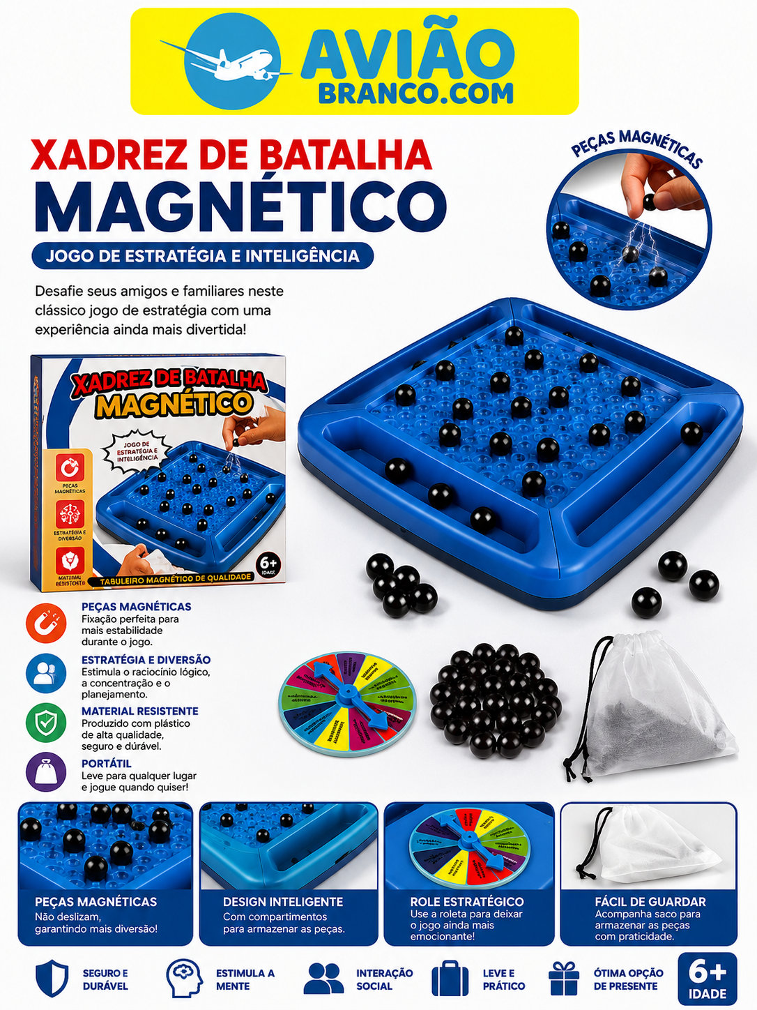 Xadrez de Batalha Magnético – Jogo de Estratégia e Inteligência