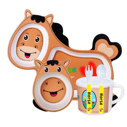 Kit Prato C/ Copo e Talher Infantil Fibra de Bambu 5 Peças Fornecedor Atacado Caixa Fechada