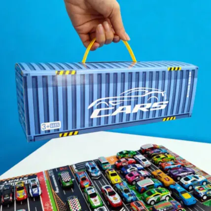 Kit 48 Mini Carrinhos Educativos Com Pista Container Azul Fornecedor Atacado Caixa Fechada