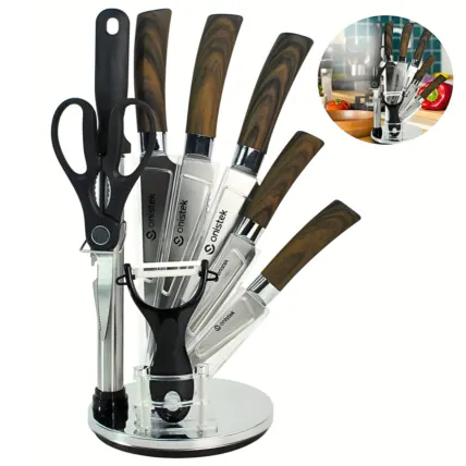 Kit Facas Profissional Em Inox 9 peças + Suporte Giratório LD003 Fornecedor Atacado Caixa Fechada