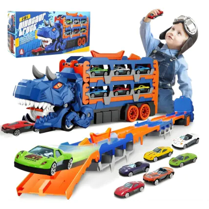 Caminhão Brinquedo de Dinossauro Divertido - Kit com 6 Carros e Pista Fornecedor Atacado Caixa Fechada