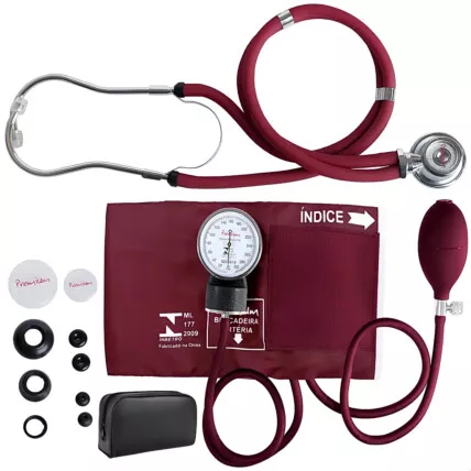 Kit Esfigmomanômetro + Estetoscópio Rappaport Premium Vinho Fornecedor Atacado Caixa Fechada