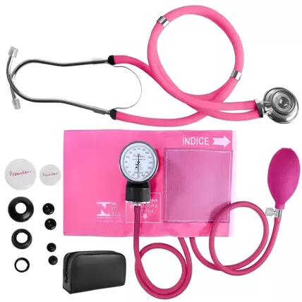 Kit Esfigmomanômetro + Estetoscópio Rappaport Premium Rosa Fornecedor Atacado Caixa Fechada