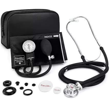 Kit Esfigmomanômetro + Estetoscópio Rappaport Premium Preto Fornecedor Atacado Caixa Fechada