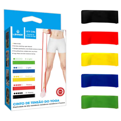 Kit 5 Faixas Elásticas para Exercícios Yoga Pilates Treino em Casa - LEY-246 Fornecedor Atacado Caixa Fechada