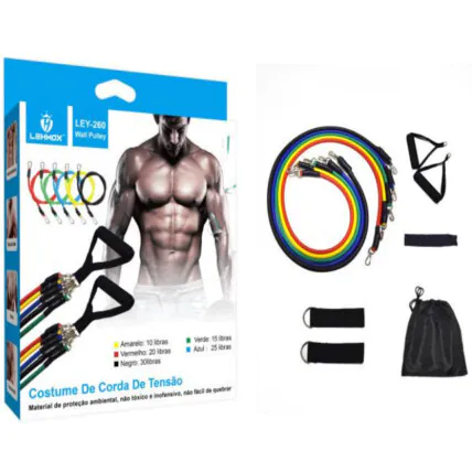 Kit Elástico Extensor para Musculação Cordas de Exercícios - LEY-260 Fornecedor Atacado Caixa Fechada