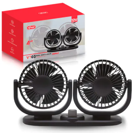 Ventilador Automotivo Duplo 12Vdc 6.5W Veicular KNUP - KP-VT03 Fornecedor Atacado Caixa Fechada