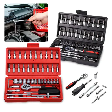 Kit de Ferramentas com Chave Catraca Soquete Reversível 46 Peças 04264 Fornecedor Atacado Caixa Fechada