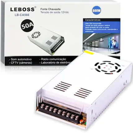Fonte Chaveada 12V 50A 600W Bivolt LEBOSS - LB-CA566 Fornecedor Atacado Caixa Fechada