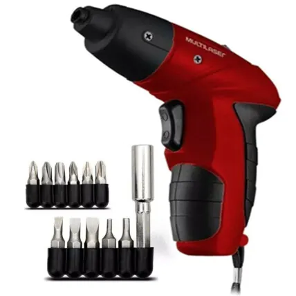 Parafusadeira Elétrica Bivolt com Led e Kit com 11 Bits 2 Sentidos de Giro Vermelho Multilaser - HO031 Fornecedor Atacado Caixa Fechada