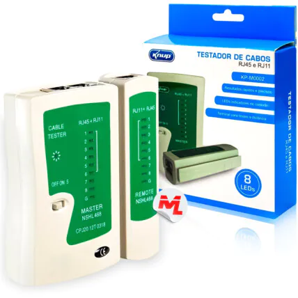 Testador para Cabo de Rede Rj45 Rj11 8 Leds KNUP - KP-M0002 Fornecedor Atacado Caixa Fechada