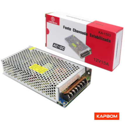 Fonte Chaveada 15A 180W 12V P/ Fita De Led Som Automotivo CFTV Kapbom - KA-1503 Fornecedor Atacado Caixa Fechada