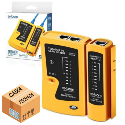 Testador de Cabo RJ45 E RJ11 Master e Apoio Pilha Incluso EXBOM 03461 - FEPRO-TR270 Fornecedor Atacado Caixa Fechada