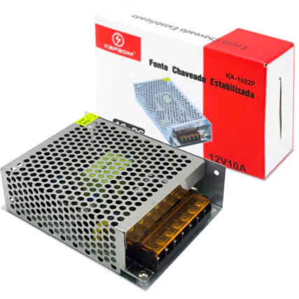 Fonte Chaveada Estabilizada para CFTV 12V 10A KAPBOM - KA-1602P Fornecedor Atacado Caixa Fechada