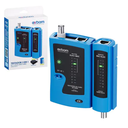 Testador de Cabos Profissional RJ45/RJ11 E Coaxial Exbom FEPRO-TR310 Fornecedor Atacado Caixa Fechada