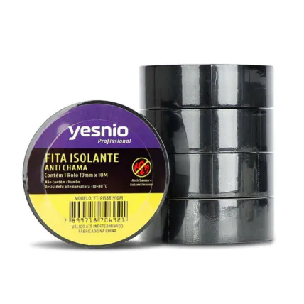 Fita Isolante Antichama Preta 19mm x 10 Metros 04037 YESNIO - FT-PIS381910M Fornecedor Atacado Caixa Fechada