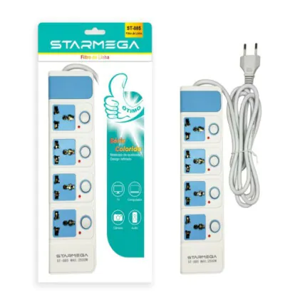Filtro de Linha 4 Tomadas Universais Com Interruptores Cabo 2M ST-885 Fornecedor Atacado Caixa Fechada