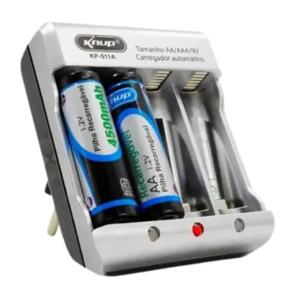 Carregador de Pilhas +2 Pilhas Recarregáveis AA Knup KP-511B Fornecedor Atacado Caixa Fechada