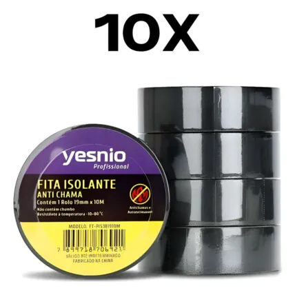 Kit 10x Fita Isolante Antichama Preta 19mm x 10 Metros 04037 Fornecedor Atacado Caixa Fechada